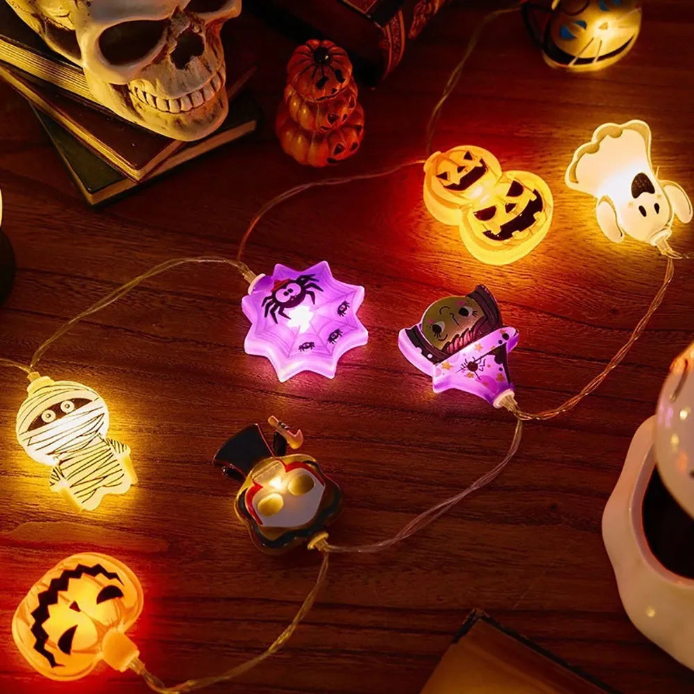Halloween Decoration LED String Lights. Pumpkin, Ghosts, Spider Web Hanging Lamp. Home Outdoor Lantern Props