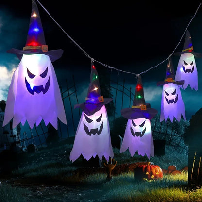 Halloween Glowing White Ghost LED Hanging Ghosts Horror Props with Fairy Light for Indoor & Outdoor Haunted House Halloween Decoration