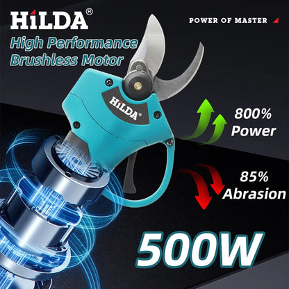 HILDA Brushless Electric Pruning Shears, 500W Pruner Cordless Electric Garden Scissors Fruit Tree Cutter
