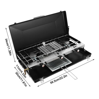 Outdoor Campfire Grill. 3-Burner Durable Cold-Rolled Steel Grill - Windproof Lid for Camping & Outdoor Cooking