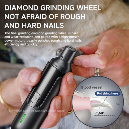 Electric Dog & Cat Nail Grinder. USB Rechargeable Pet Nail Trimmers Painless with Polisher Wheel for Small/Large Pets