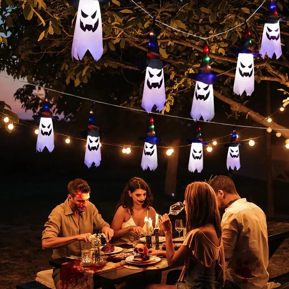 Halloween Glowing White Ghost LED Hanging Ghosts Horror Props with Fairy Light for Indoor & Outdoor Haunted House Halloween Decoration