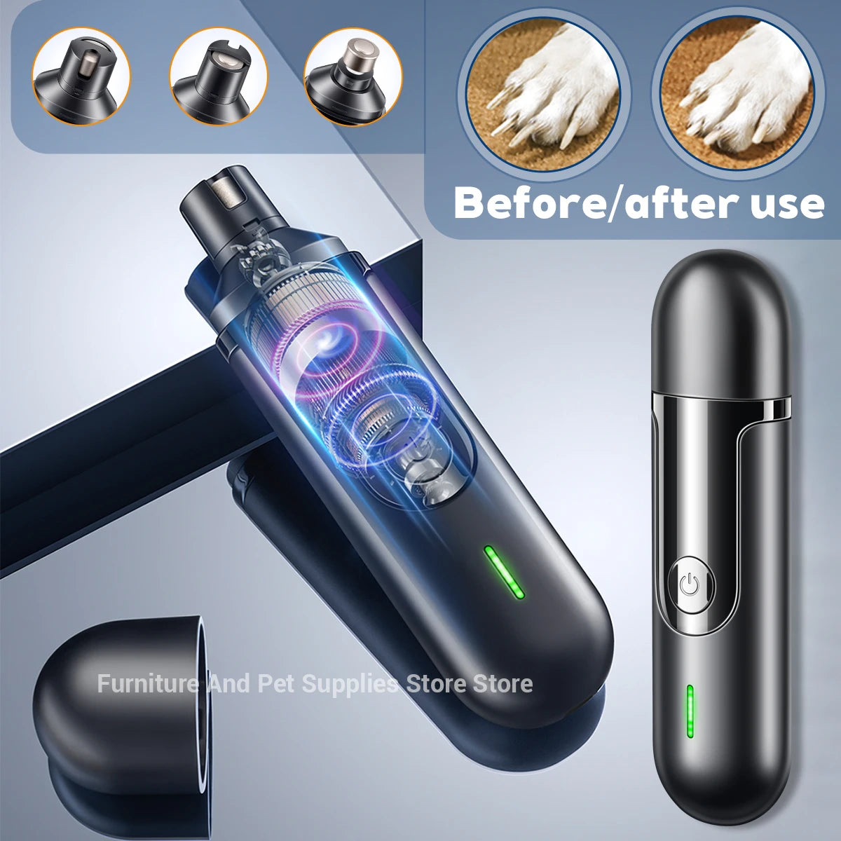 Electric Dog & Cat Nail Grinder. USB Rechargeable Pet Nail Trimmers Painless with Polisher Wheel for Small/Large Pets