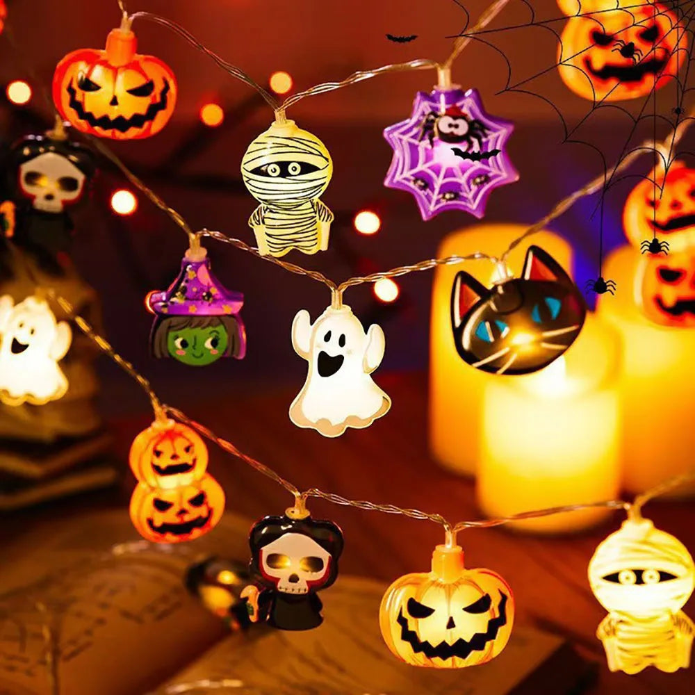 Halloween Decoration LED String Lights. Pumpkin, Ghosts, Spider Web Hanging Lamp. Home Outdoor Lantern Props