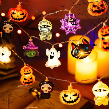 Halloween Decoration LED String Lights. Pumpkin, Ghosts, Spider Web Hanging Lamp. Home Outdoor Lantern Props