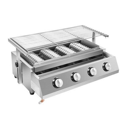 4 Burners BBQ Propane Gas Grill Stainless Steel Smokeless Barbecue Grill Portable BBQ Grill Removable for Outdoor Patio Garden