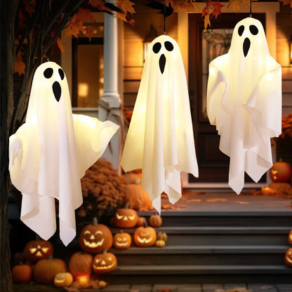 Halloween Glowing White Ghost LED Hanging Ghosts Horror Props with Fairy Light for Indoor & Outdoor Haunted House Halloween Decoration