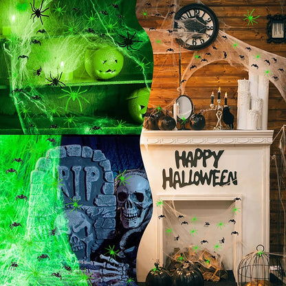 Halloween Fluorescent Spider Webs. Glow In The Dark Spider Webs Halloween Cobweb. Outdoor Horror Decorations