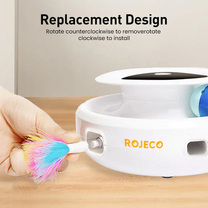 ROJECO 2 in 1 Smart Cat Toys. Automatic Feather Fun Ball Toy Set For Cats & Dogs with 5 Modes.