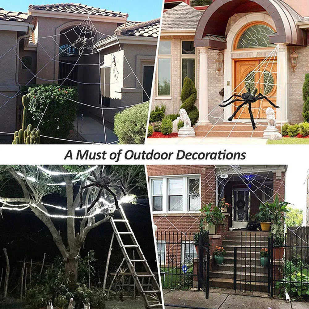 Halloween Triangle Spider Web. 5m Large Plush Simulation Spider Web. Haunted Home Outdoor Yard Decoration Props