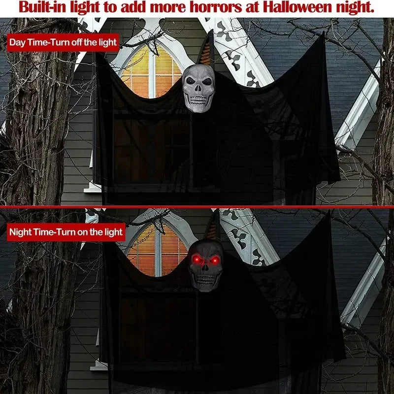 3.5M Halloween Hanging Skull Ghost Haunted House Decoration With LED lights & Sound. Ghost Ornament Indoor & Outdoor Halloween Party Decor