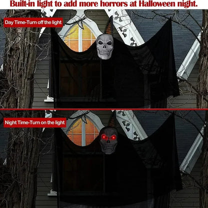 3.5M Halloween Hanging Skull Ghost Haunted House Decoration With LED lights & Sound. Ghost Ornament Indoor & Outdoor Halloween Party Decor