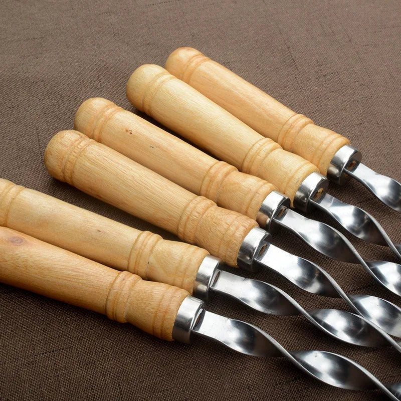 55cm Large Barbecue Skewer. Reusable Stainless Steel BBQ Kebab Stick with Wooden Handle. Outdoor Camping Picnic Tools Cooking Tool