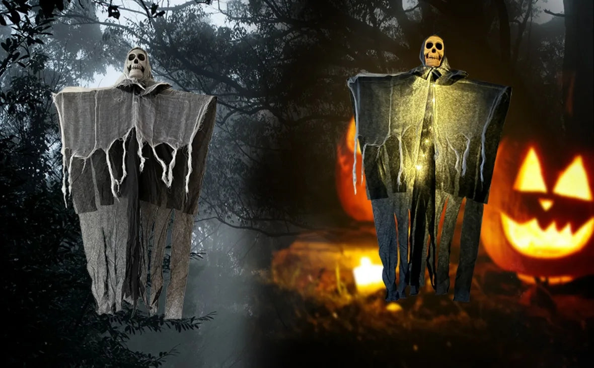 1pcs Halloween Glowing Skull Skeleton Gauze Hanging Home Outdoor Garden Decoration