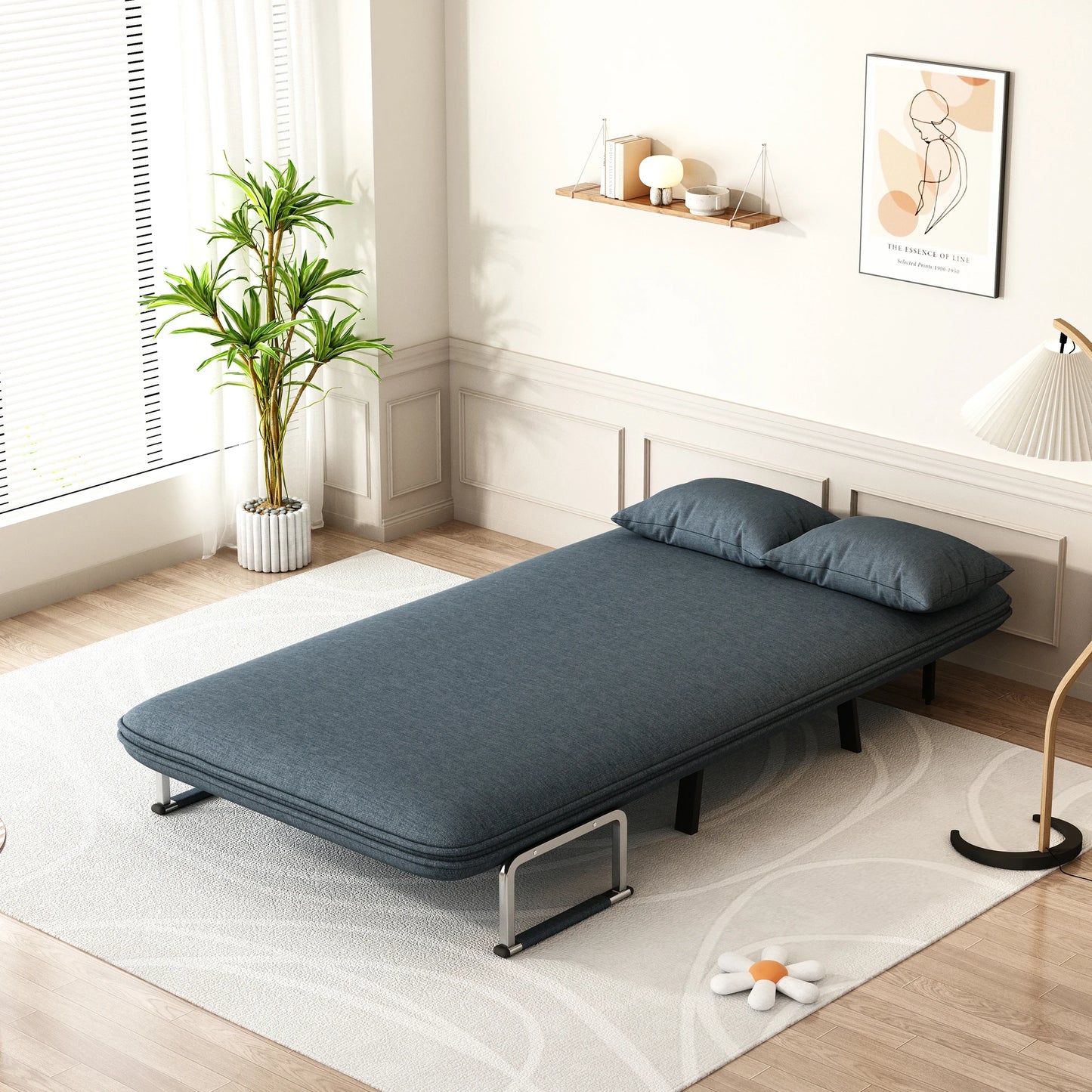 39″ Convertible Chair Bed, Tri-Fold Sofa Bed with Adjustable Backrest & Pillow, Leisure Chaise Lounge Couch with Sturdy Steel Frame
