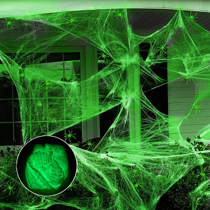 Halloween Fluorescent Spider Webs. Glow In The Dark Spider Webs Halloween Cobweb. Outdoor Horror Decorations