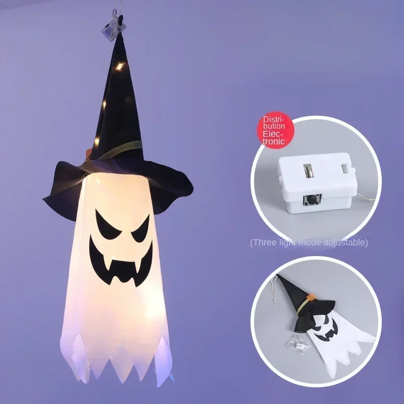 Halloween Glowing White Ghost LED Hanging Ghosts Horror Props with Fairy Light for Indoor & Outdoor Haunted House Halloween Decoration