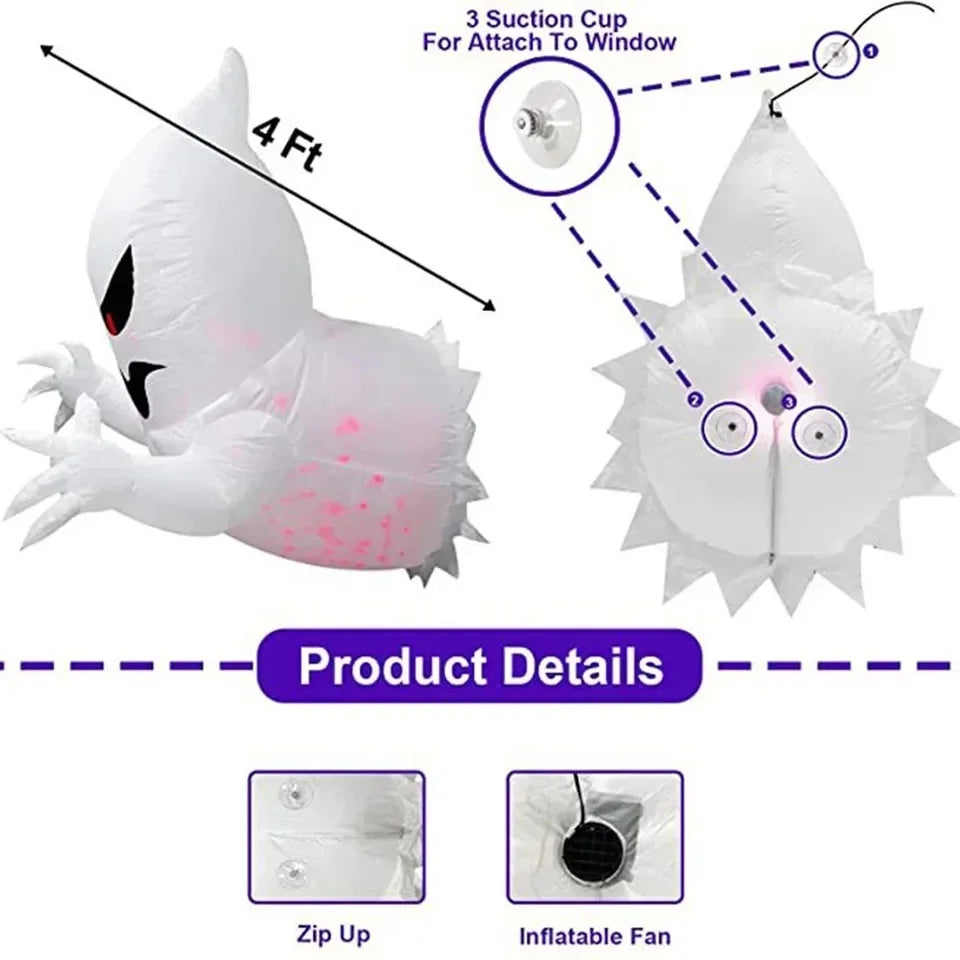 1Pc 1.4m Halloween Ghost Scary Inflatable Giant Blow Up Foldable Phantom Unique Coming Party for Outdoor Yard Garden Lawn Decor Prop