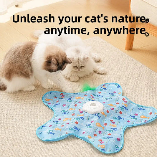Interactive Hide and Seek Cat Toy with Mouse Squeaky Sound. Motion Activated Moving Concealed Feathers Kitten Teaser Toy